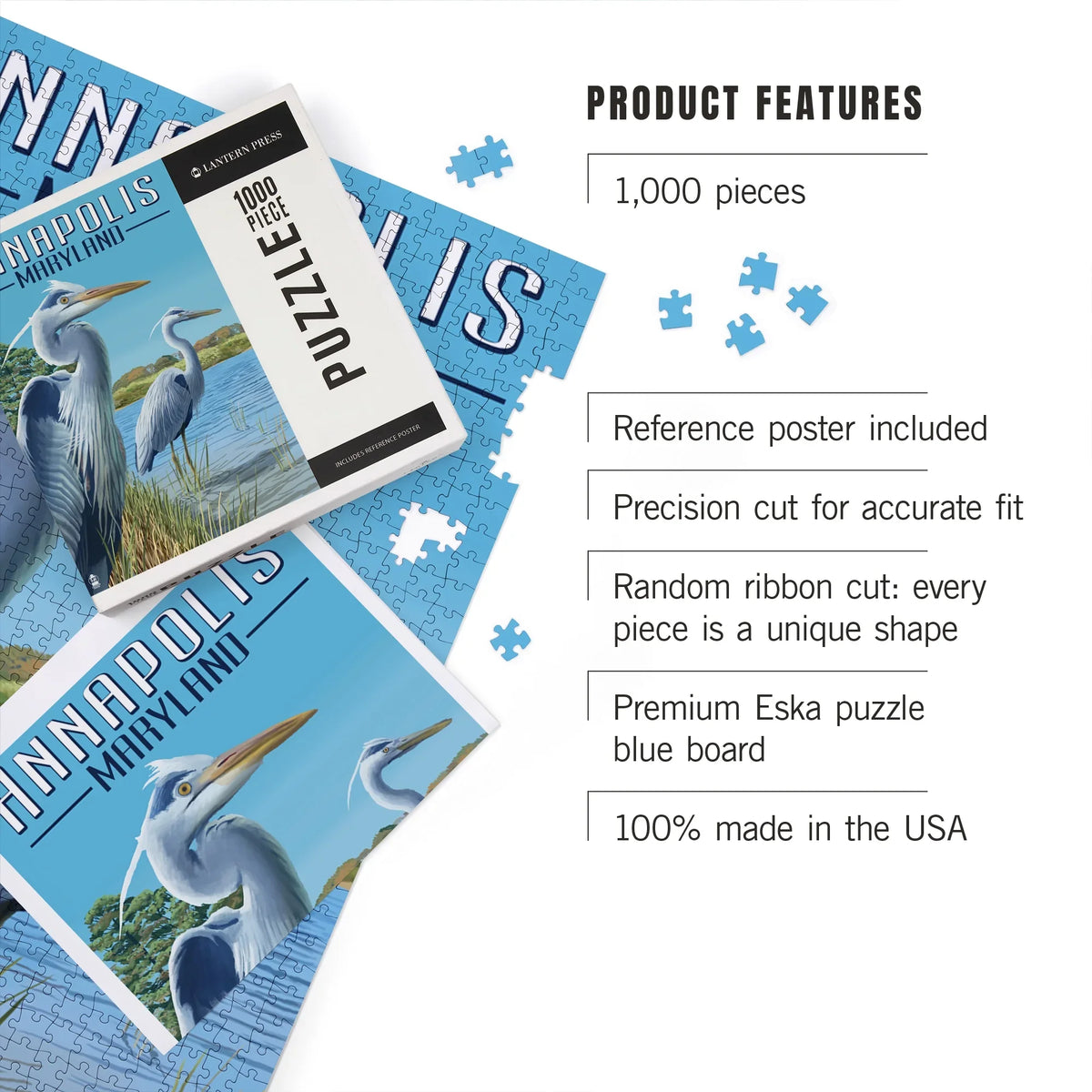 Maryland, Herons Puzzle, Blue Jigsaw Press 1000 Lantern Piece Annapolis,