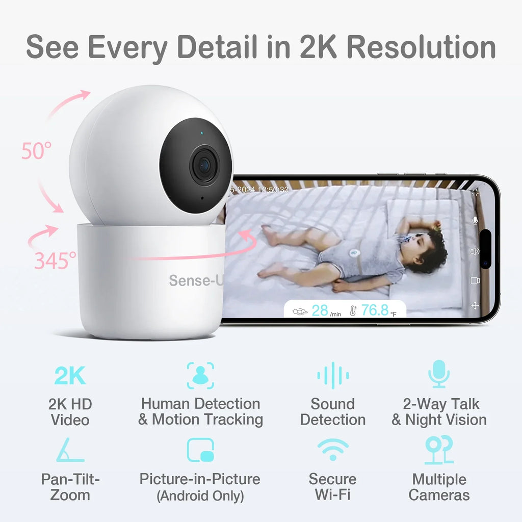 Detection, Monthly Smart Background 2K with Monitor(FSA&HSA Audio, Video Vision, Sense-U Night Crying Person/Baby Eligible) Baby Pan-Tilt-Zoom, No 2-Way Zone Talk, Fee, Sound/Motion Activity