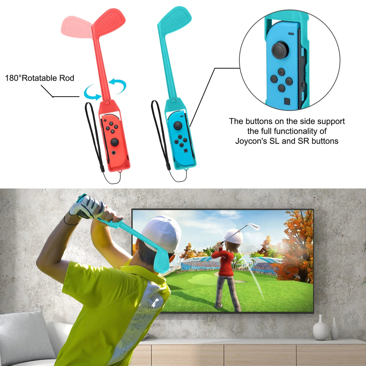 10-in-1 Games Swords, Kit Strap Bowling Switch/OLED, Family Accessories Clubs for Leg/Wrist Grip, Switch Nintendo Sports Grip, TSV Golf Racket, Accessories Tennis Kit with