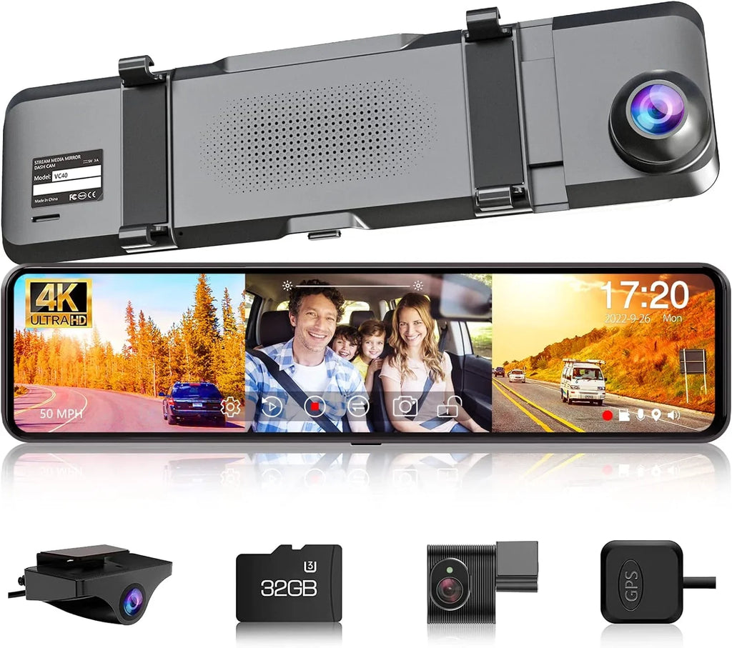 Cam Camera Card G-Sensor Screen Touch Night Channels Parking 4K for Vision Car VVCAR Dash Rear Mirror 3 32GB Monitor 11" GPS View