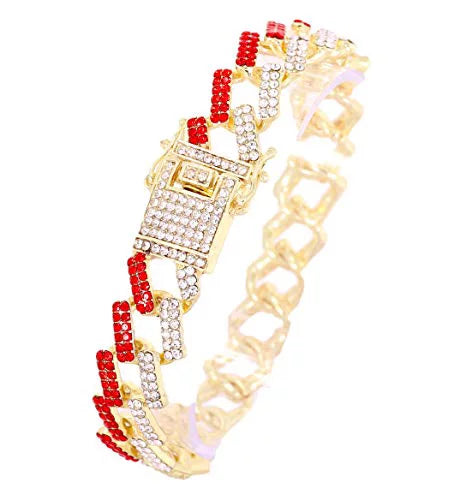 Bling-ed Watch Round Out w/Bling-ed Mens Link Luxury Red Design - Out Bracelet Blood ZZ Gold ZZ Gold L0504RNB