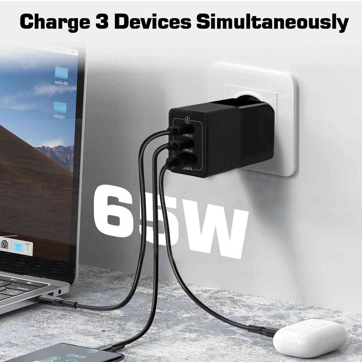iPhone, Dual MacBook, Youth/Reno3 Pixel, & Travel 3 Steam 5G/A91/K5/Reno with USB-C with Ace, Charger Fast Compatible Galaxy, High-Speed Charging Reno3 65W USB Deck UrbanX Oppo Ports