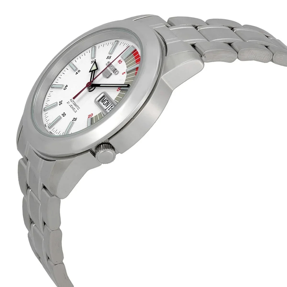 Seiko Stainless Automatic Watch Date SNKK25 Steel Dial Men's Day White 30M