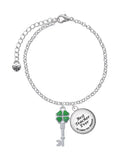 Charm Teacher Dome Delight Best Key Lucky Translucent Bracelet Jewelry Leaf Four Clover Silvertone Ever Green
