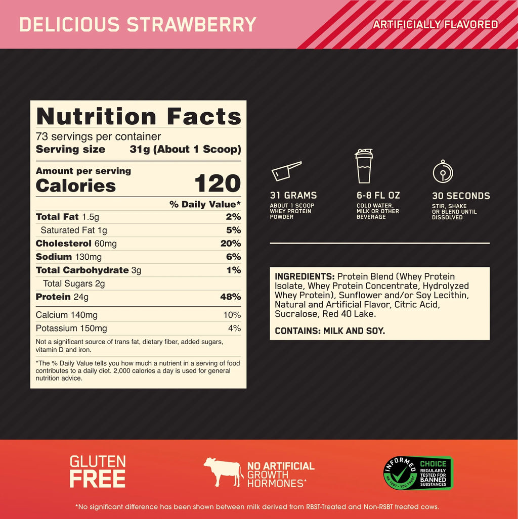 Whey Delicious lb, Servings Gold Strawberry, Powder, Standard 100% 73 Nutrition, Protein Optimum 5