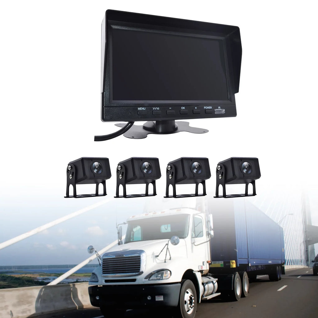 Recorder Video View for RV 7" Backup Truck B Bus+4 Camera Driving DVR Monitor Rear