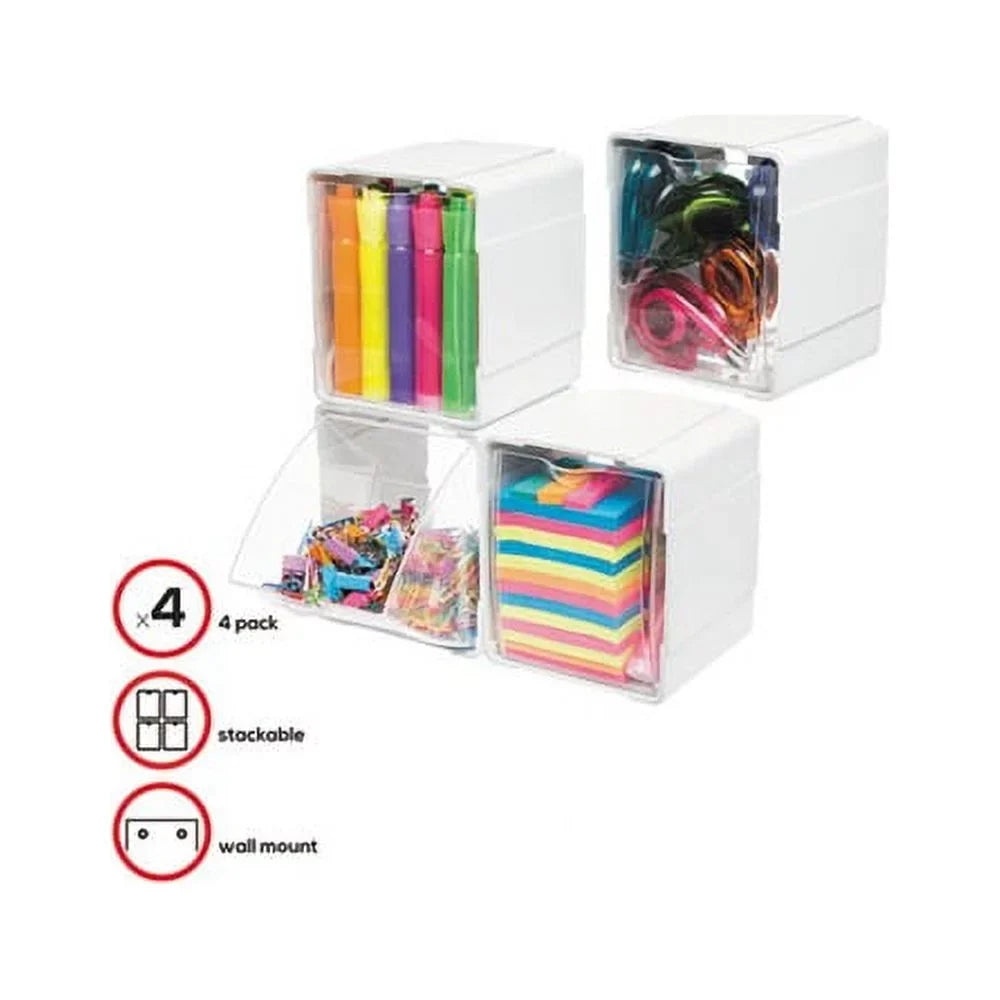4 4-Bin Interlocking x Tilt 5 1/2, 7/8 Organizer 5/8 Bin x 4 White/Clear