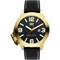 Leather Design Quartz Tone Gold 48mm Danish Watch Mens Dial IQ11Q915 Steel Black