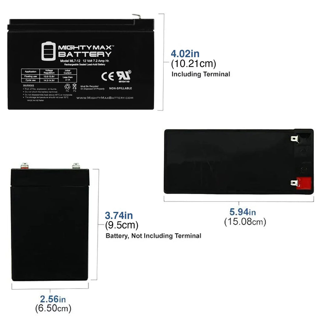 7.2AH EVX1272F2 SLA - Pack GP1272 Sea-Doo 6 12V Replaces ZS06 Battery