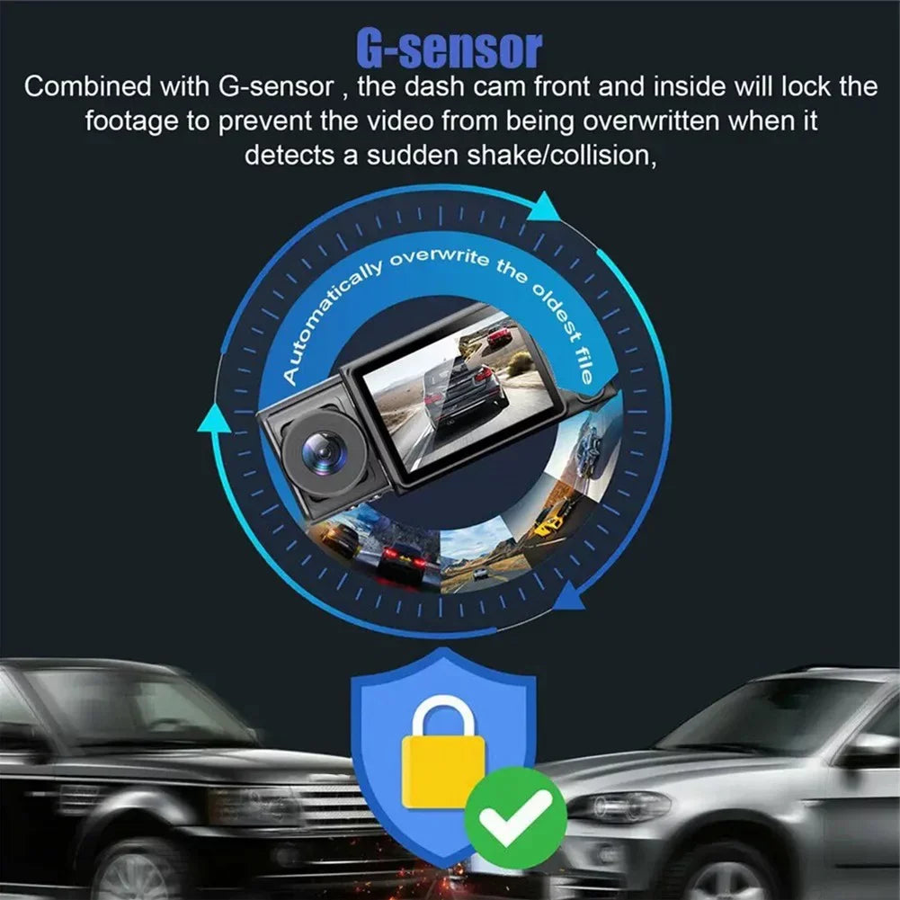 Cam Driving Video Front Camera Car HD Triple 2\\\" Dash DVR Recorder Lens Rear And