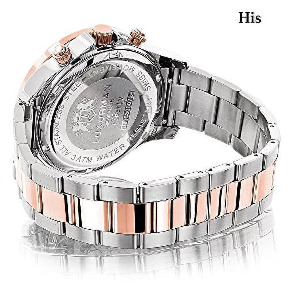 Swiss Watches: Set Matching White 18k 1.7ct Mvt & Gold and Diamond Plated His Rose Watch Hers