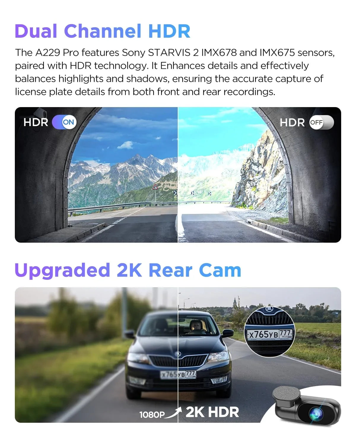 Pro Car Front IMX678 VIOFO GPS, Dual A229 lb 2 4K+2K Dashcam IMX675 STARVIS Rear 2 2CH Camera with &