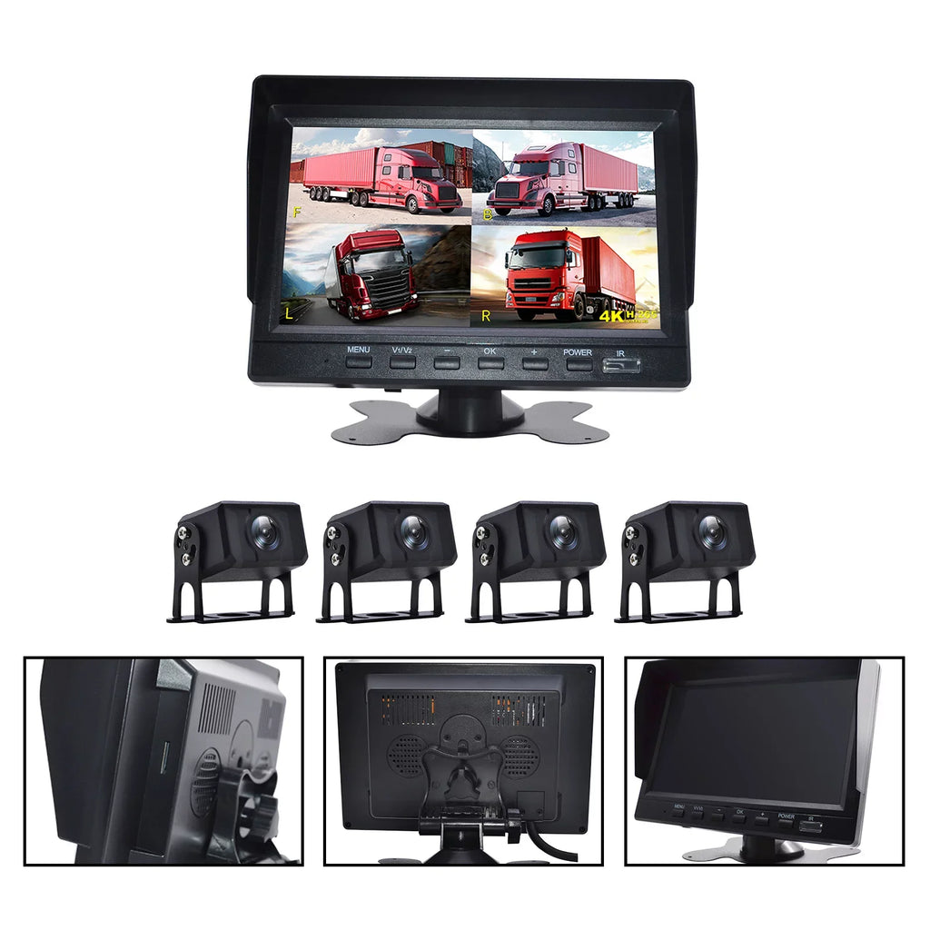 Recorder Video View for RV 7" Backup Truck B Bus+4 Camera Driving DVR Monitor Rear