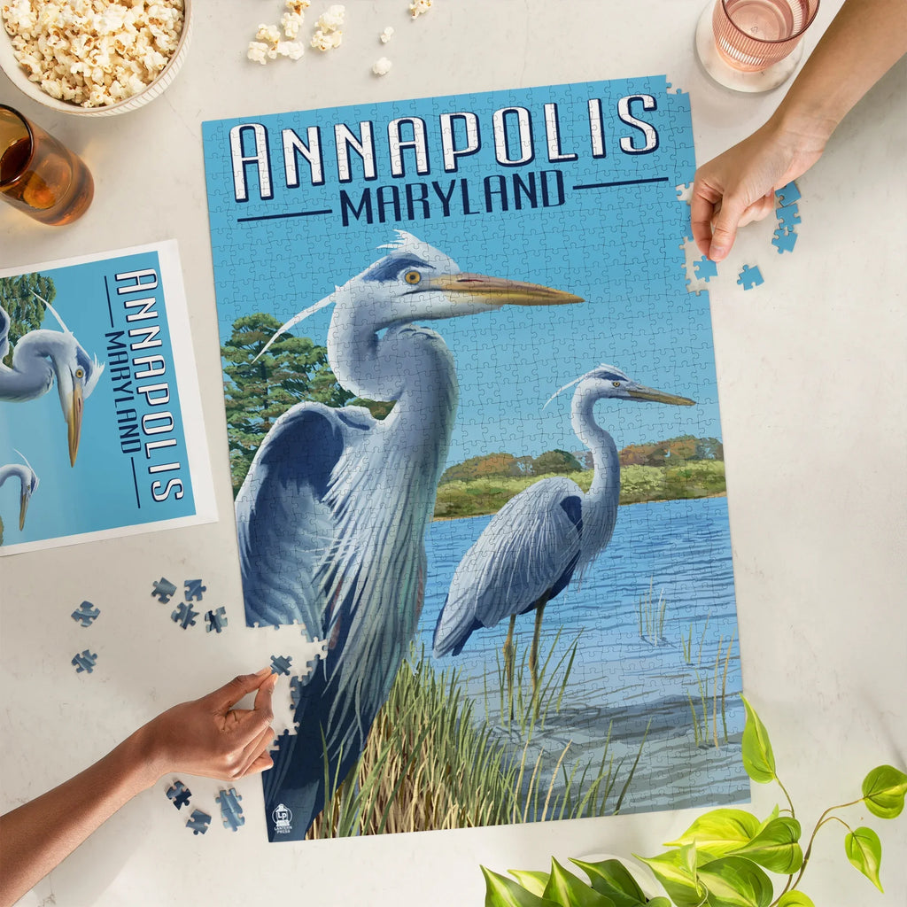 Maryland, Herons Puzzle, Blue Jigsaw Press 1000 Lantern Piece Annapolis,