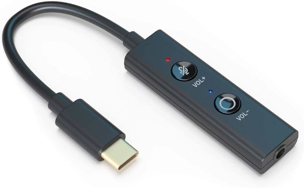 Adapter External Blaster DAC Sound VoiceDetect Sound Play! and Hi-res Auto Mic 4 Mute/Unmute, USB-C Ft.