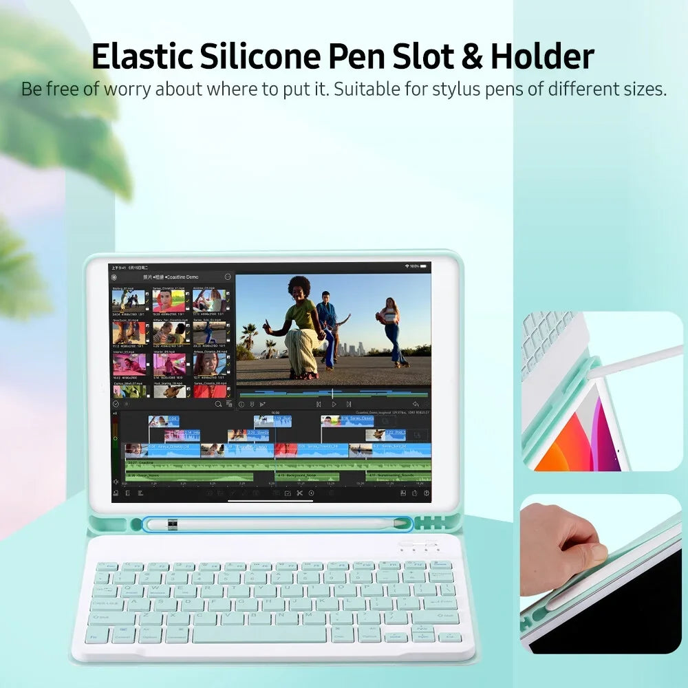 Compatible Case with Green 2020 10.5/ Elastic Slot iPad 10.5 Air3 iPad 2019/ BT Keyboard Pro Pen Detachable 10.2 with