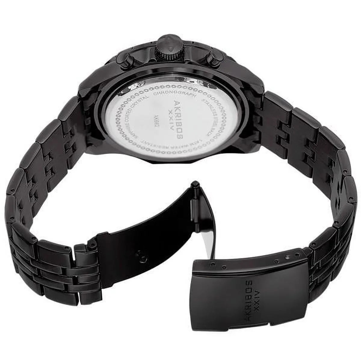 Chronograph Steel Men's Black Bracelet Swiss Quartz Stainless Watch