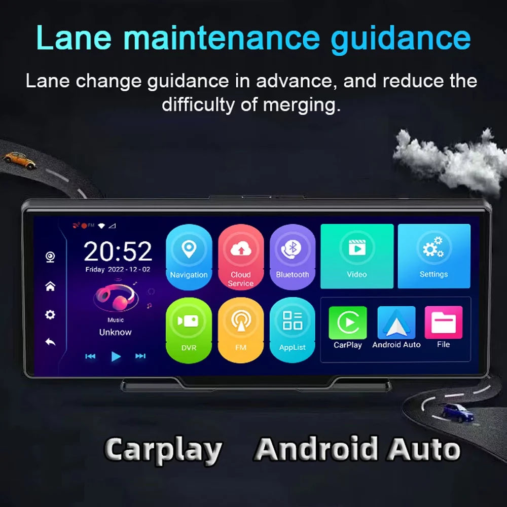 Gecheer Viewing Positioning Car Auto Cam 170 Global System Navigation Recorder Degree Video Car 10.26in Recorder Car Dual DVR Multi-language Dash Angle Lens Night Wide
