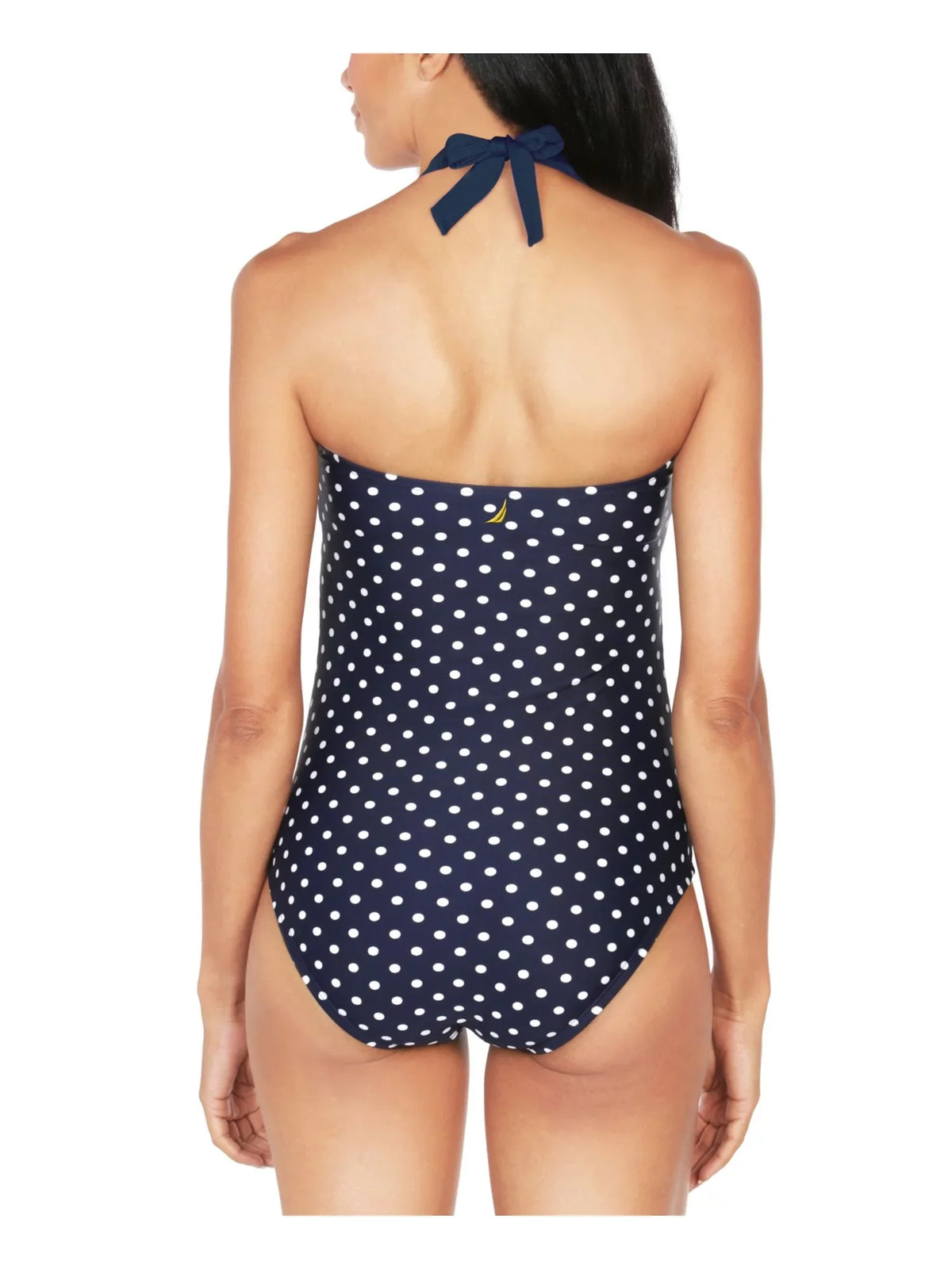 Tummy Stretch Cups Coverage Moderate Swimsuit Piece One Polka NAUTICA M Fixed Sweetheart Navy Women's Control Tie Dot