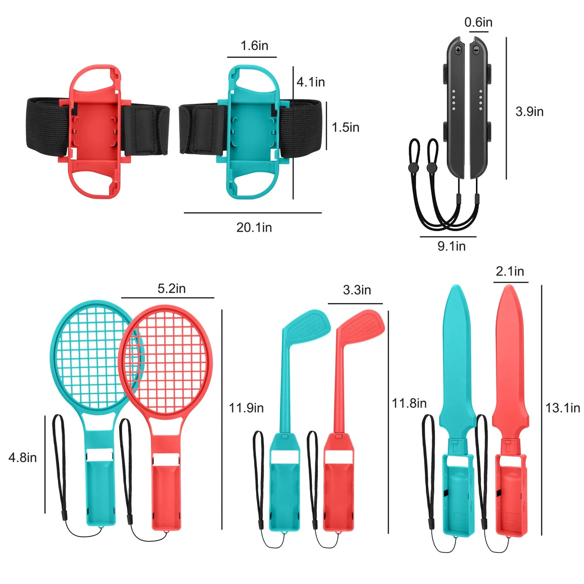 10-in-1 Games Swords, Kit Strap Bowling Switch/OLED, Family Accessories Clubs for Leg/Wrist Grip, Switch Nintendo Sports Grip, TSV Golf Racket, Accessories Tennis Kit with