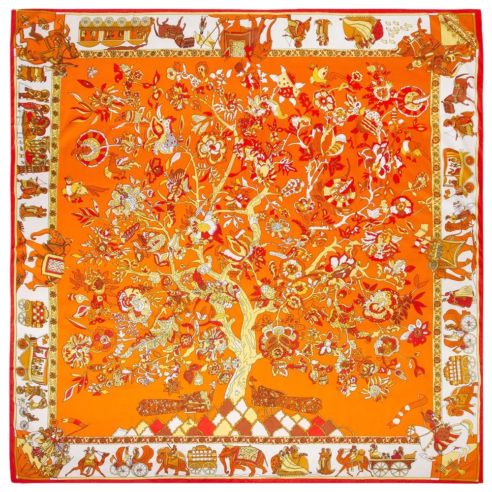 Square Orange Shawl Womens For Silk Scarfs Feeling Cotton Polyester