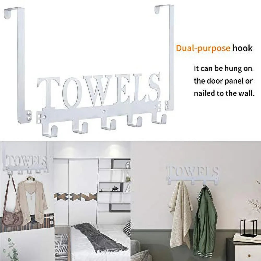 Cabinet Hooks, Bathroom, Bedroom The Rack Kitchen Gray) on Wall Hooks Holder Door for Mount Towels (Silver Beach Cupboard Towel Over The Pool Hang for Door Bathrobe Towel Towel
