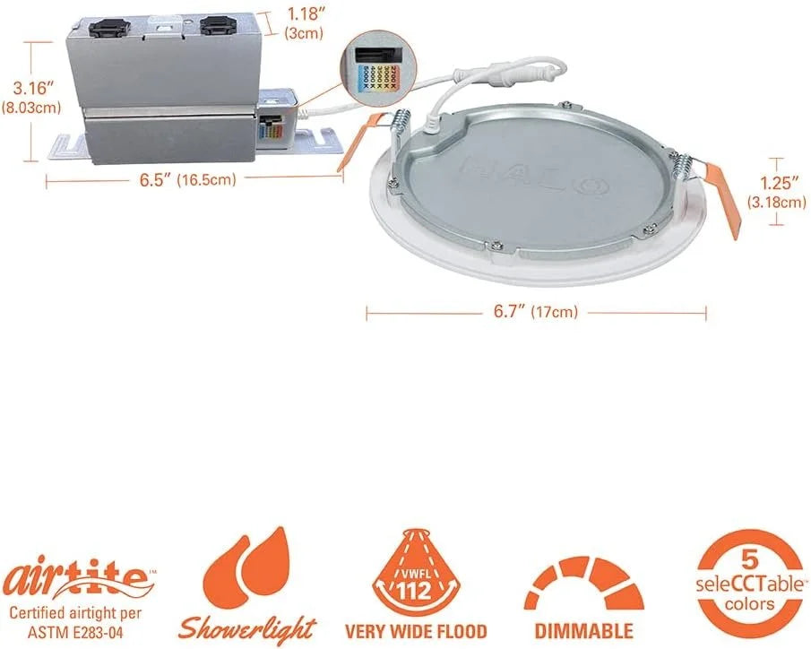 Thin - HALO inch 6 Light Ceiling - Pack LED Shower Downlight White 6 Disc CCT Selectable & 5 Ultra Recessed Canless