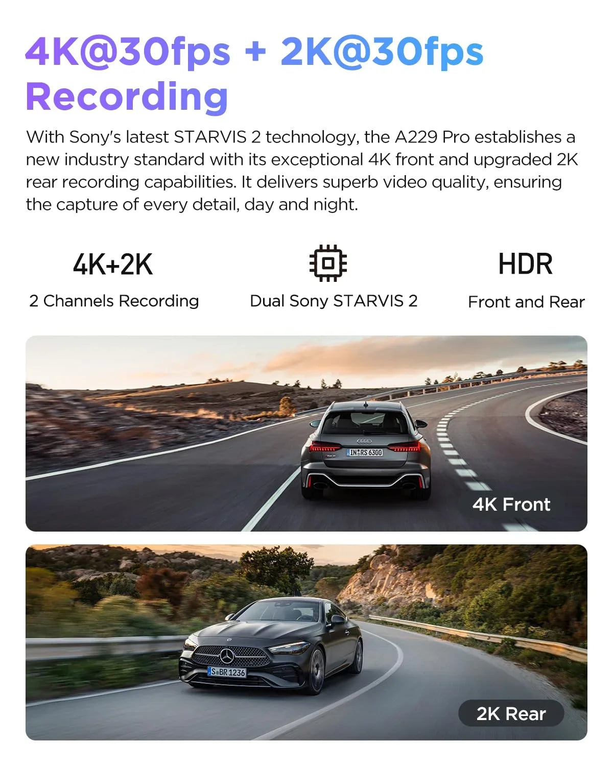 Pro Car Front IMX678 VIOFO GPS, Dual A229 lb 2 4K+2K Dashcam IMX675 STARVIS Rear 2 2CH Camera with &