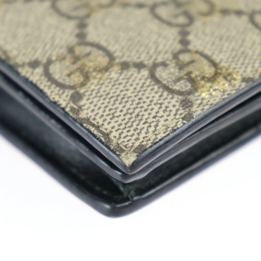 GG Pre-Owned Black 508757 Supreme (Good) Bee Compact BEE Gold Leather Canvas Beige Brown Bifold Wallet