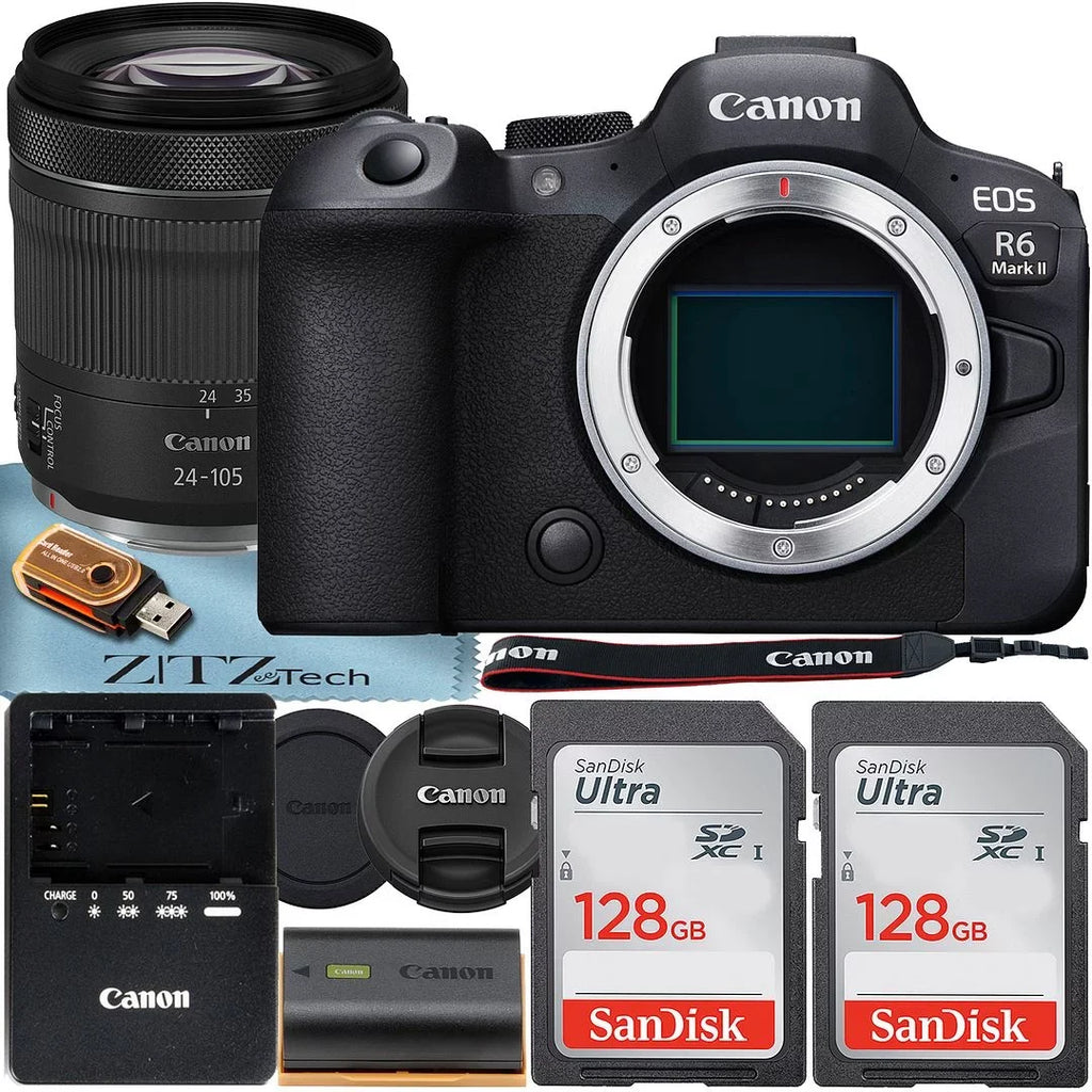 Memory EOS Camera + Card Lens STM SanDisk Canon + 128GB 2 II Pack RF Mirrorless with ZeeTech Accessory Bundle R6 f/4-7.1 Mark IS 24-105mm