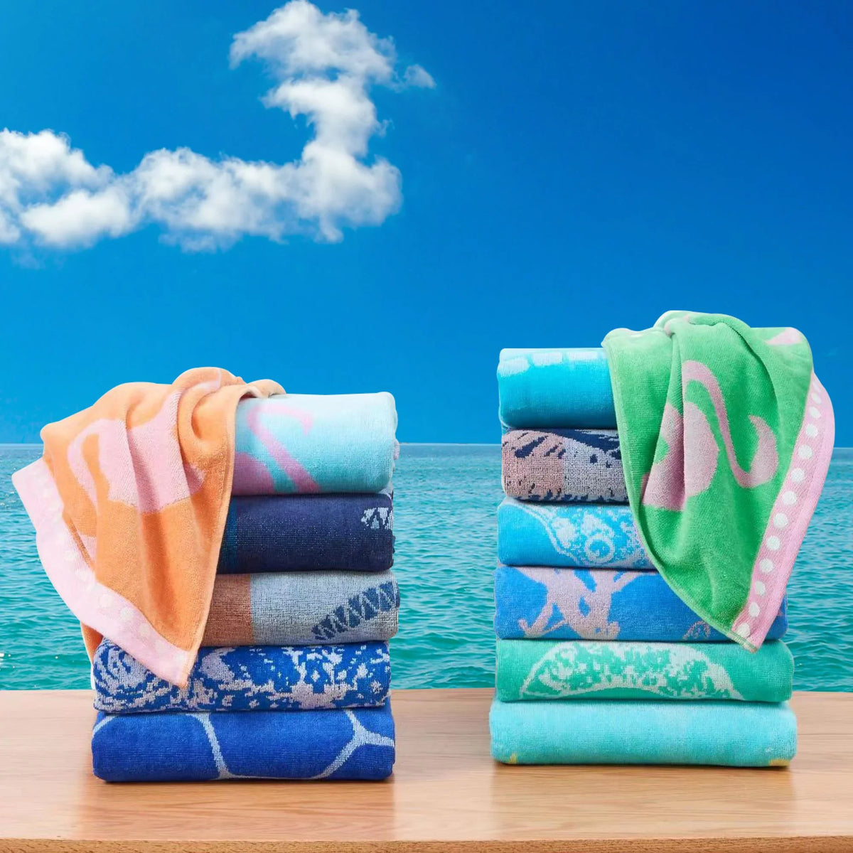 / Beach x 60", Home Great Towel Printed 30" Seahorse (2 Blue Cotton 2-Pack Pack Yellow) - Bay