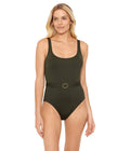 One-Piece Beach Lauren Ralph Solid 14 LAUREN Club Lingerie Olive Belted