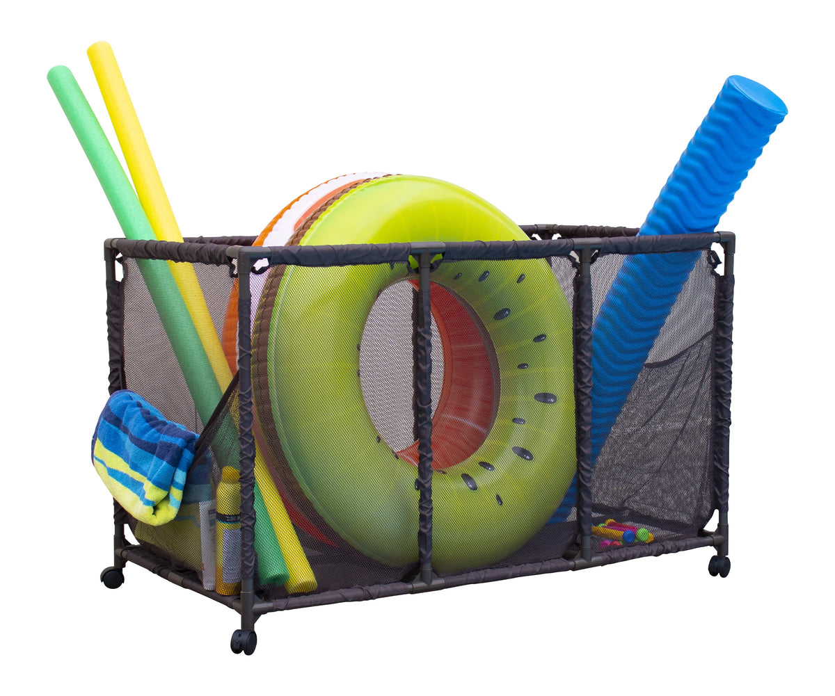 Balls, Essentially x H), and Holder, 28" W Organizer Mesh Rolling x Floats 563009 Yours L Brown design Large, Toys, Pool Equipment Height, Noodles Kids 25" Bin, (43" Storage