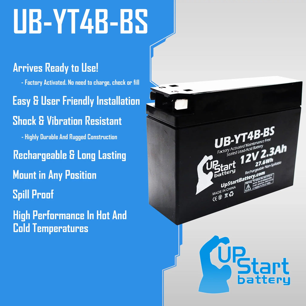 12V, Replacement 2001 2.3Ah, UpStart 5-Pack Free, - UB-YT4B-BS SR400 Factory Motorcycle Battery Battery 400CC Yamaha Maintenance for Activated,