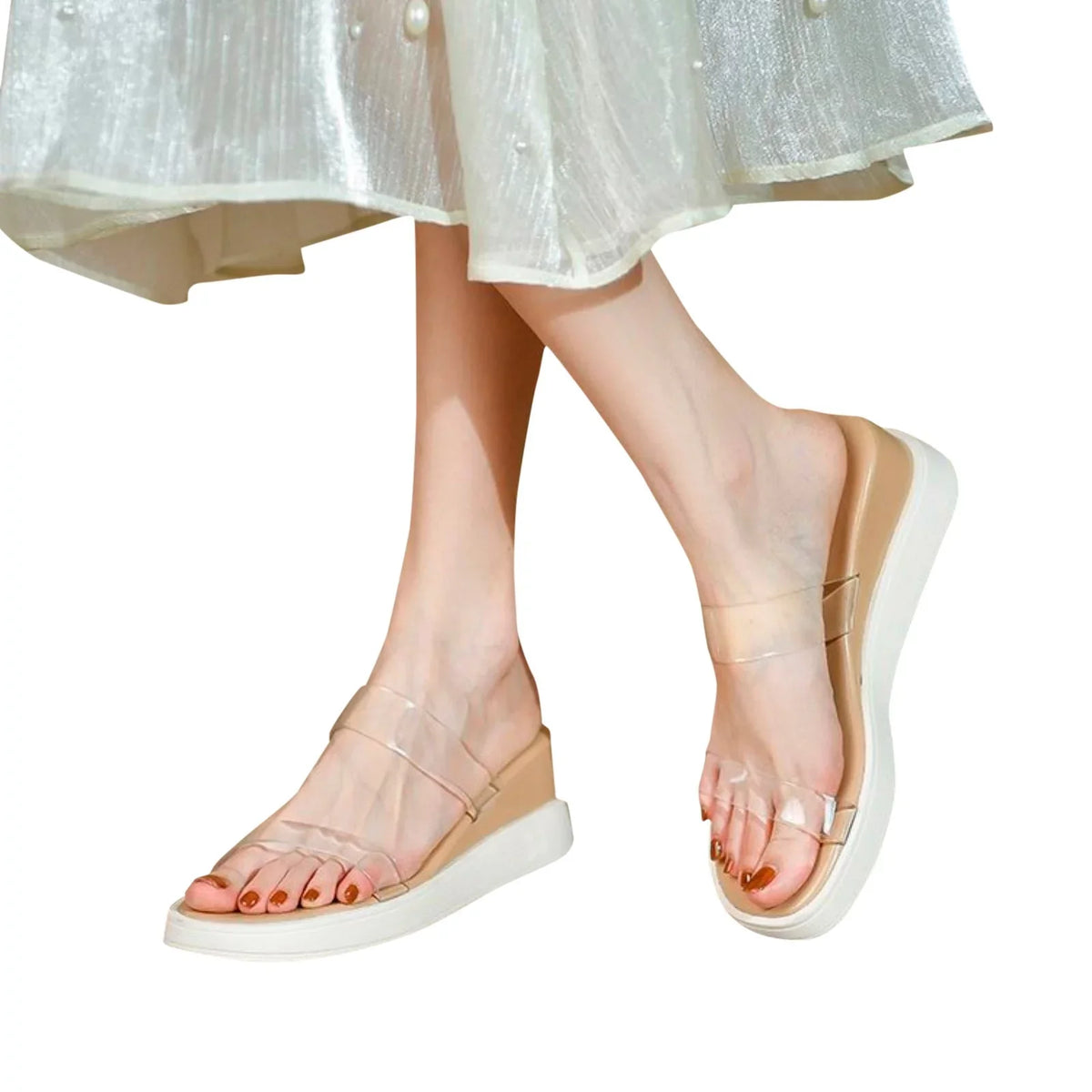 ILJNDTGBE for Women Slippers Sandals Wedge Rubber Strap Transparent Slippers Designer Sandals Women Platform Ankle Slippers Heeled Custom Platform
