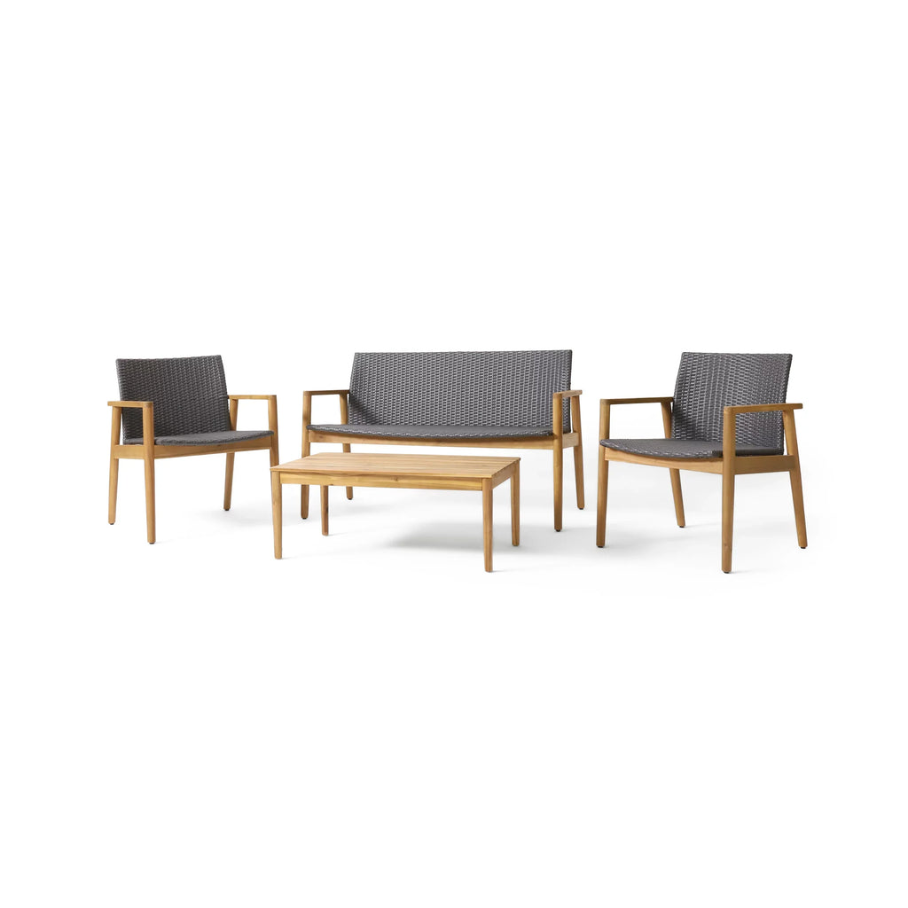 Seater Wood exterior Remuda Chat Wicker and Teak Gray and 4 Acacia ,