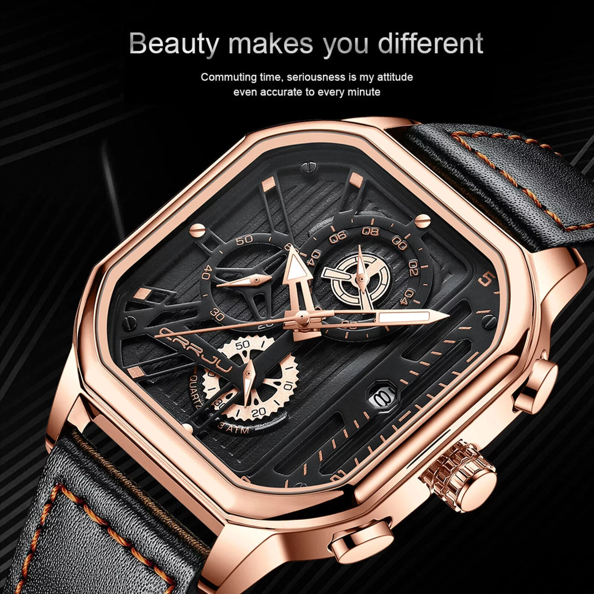 Chronograph Business Waterproof Leather Quartz Date Luxury Watch Men's Luminous