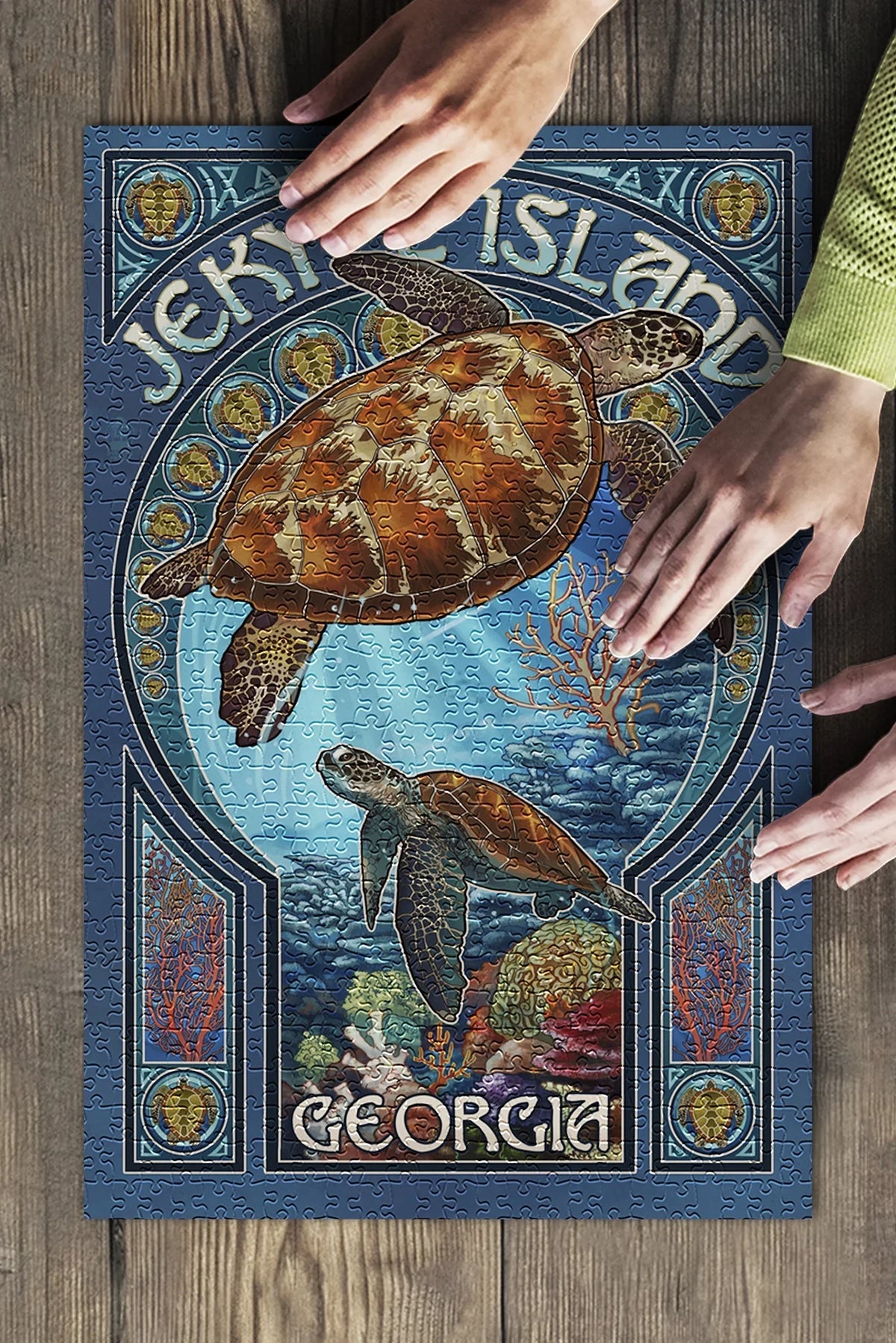 Made and Nouveau Jigsaw Georgia, USA) Art inches, Premium Piece Adults 500 Turtle Family, Sea Island, Jekyll (19x27 in Puzzle for