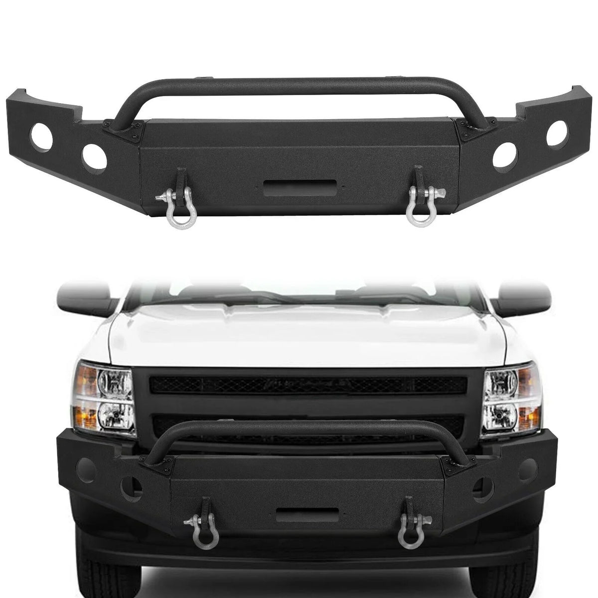 2011 2007-2013 2009 Front Powder Packages Steel Kojem Chevy Silverado Fit -2 Bumper 2010 Coated for D-Rings Winch Bar 2008 Plate Push 2012 w/ 1500