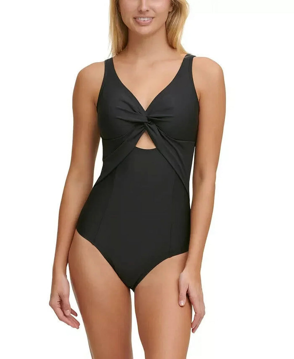 Swimsuit One-Piece dimension Black Twist-Detail Low-Back Peekaboo $108 16 MSRP DKNY