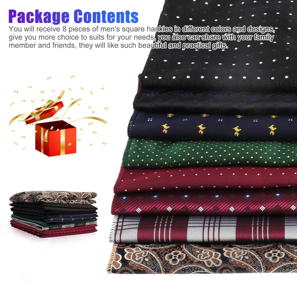 Pocket Party Men Fashion Silk Square Wedding Dot 8PCS Hanky Handkerchief Floral