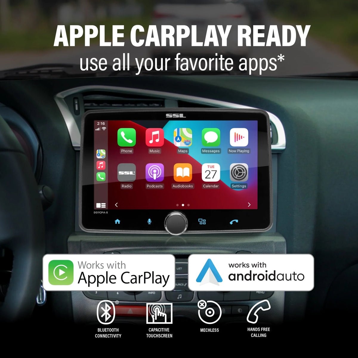 Bluetooth Auto, Audio Stereo CD DD7CPA-S Calling Radio Audio Inch 7 System Car Sound Laboratories Touchscreen, CarPlay, Storm Unit, Receiver Single No Android with - Din & Head Player,