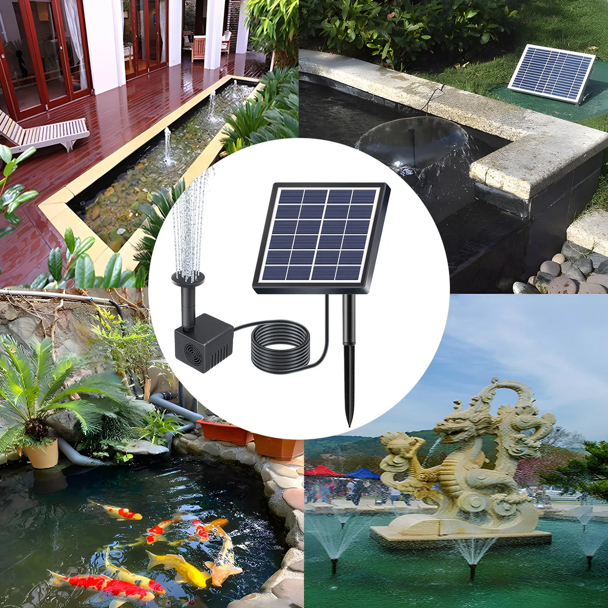 With Pond With Nozzles Stakes Pond Dsfen Pond/pool/fish Fountain,And Rate Solar liquid Pond Solar liquid Nozzles Powered Powered Stakes 9.84ft 8 Rate 160l/h 8 Pump Pump 1.5w Submersible