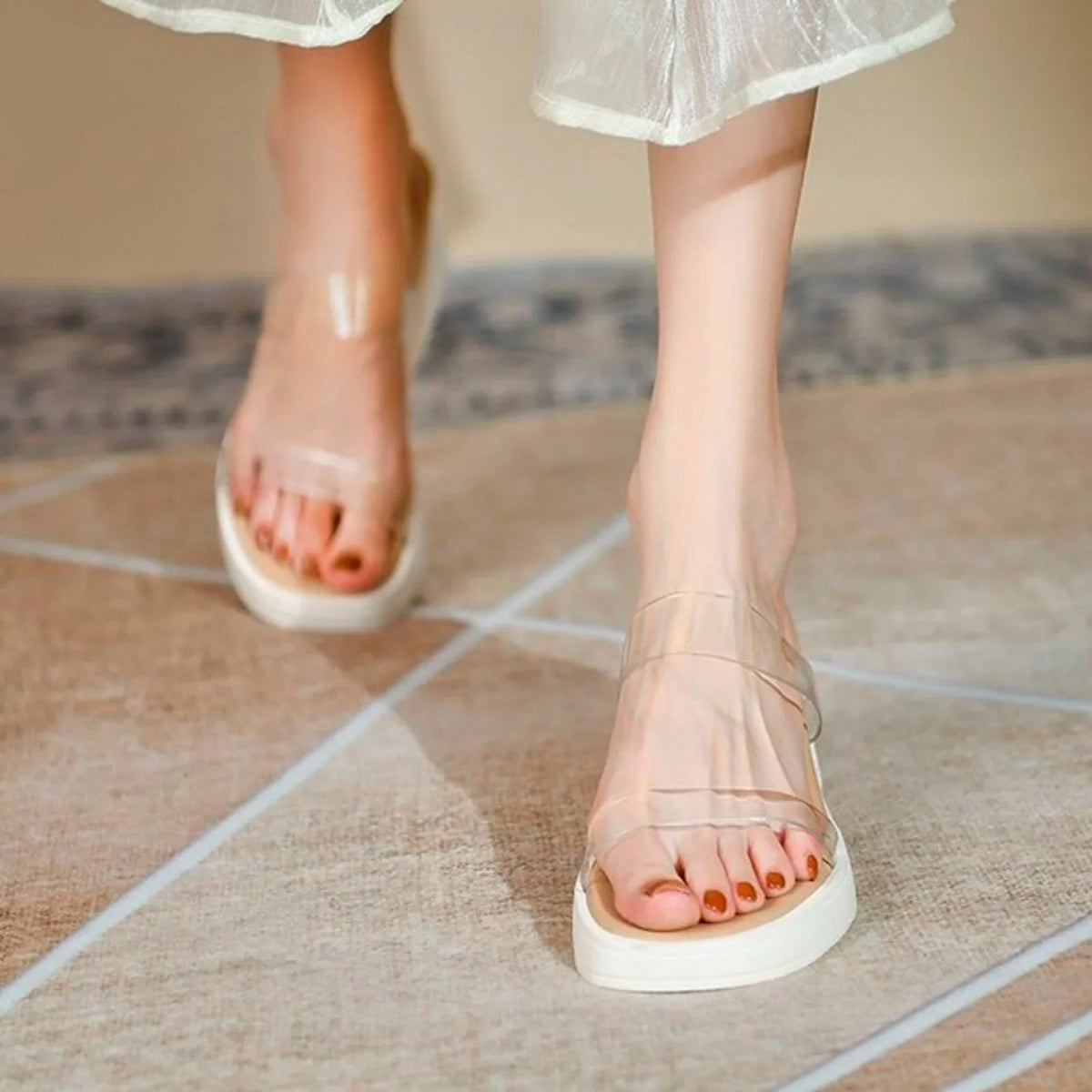ILJNDTGBE for Women Slippers Sandals Wedge Rubber Strap Transparent Slippers Designer Sandals Women Platform Ankle Slippers Heeled Custom Platform