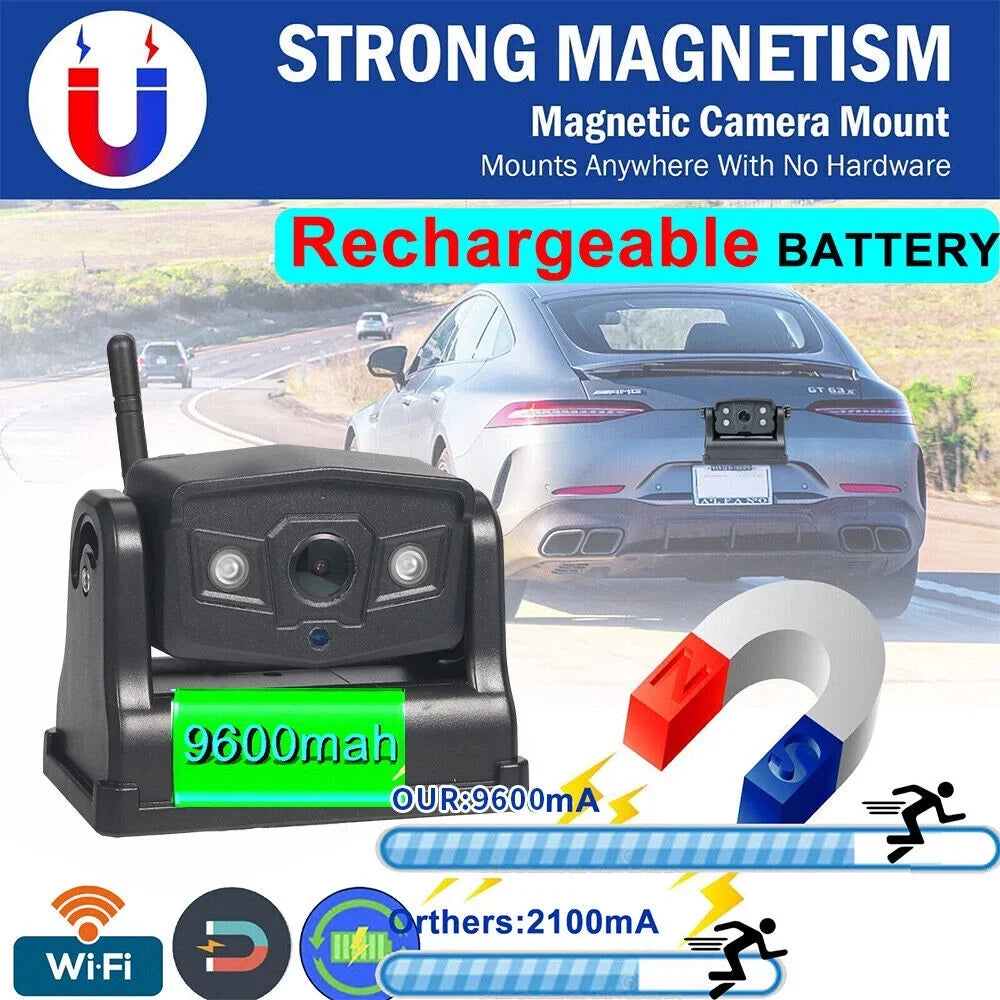 Backup Front/Rear View Battery Wireless JLLOM Camera, Magnetic 9600mAh WiFi Camera
