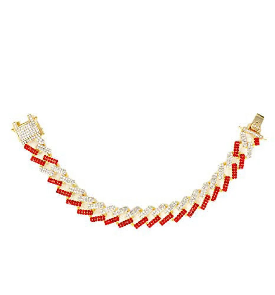 Bling-ed Watch Round Out w/Bling-ed Mens Link Luxury Red Design - Out Bracelet Blood ZZ Gold ZZ Gold L0504RNB