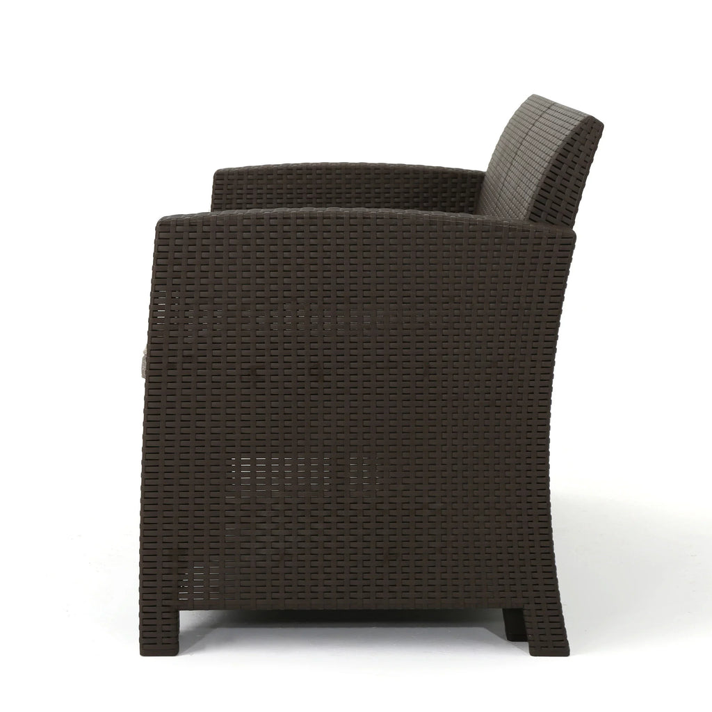 Ollie Pit, exterior 4-Seater with Brown Fire Beige Club Chat Mixed Wicker Set Chair and