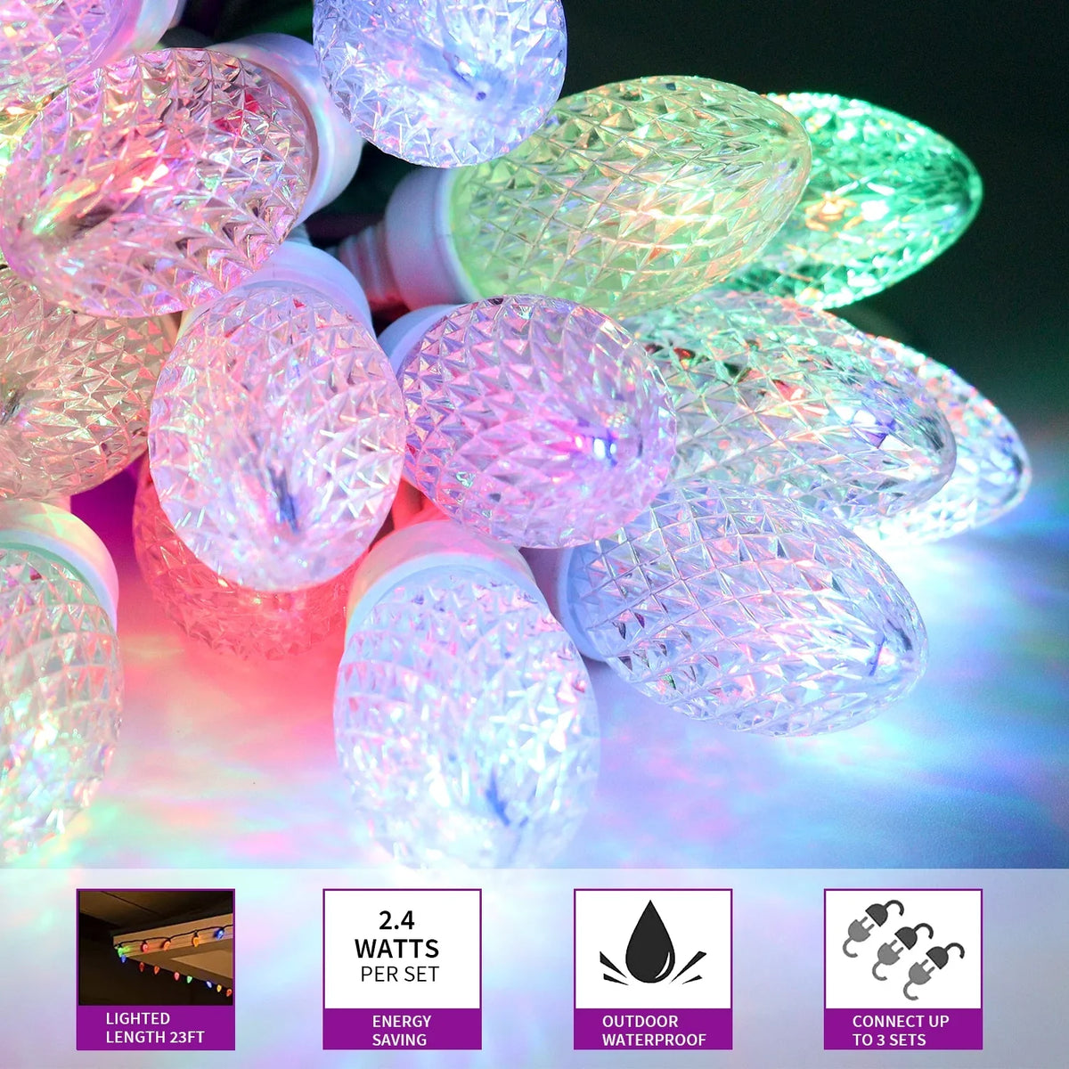 Christmas Light LED C9 exterior, String 20 Color 23ft Waterproof Bulbs Lights Changing Eva's Lights