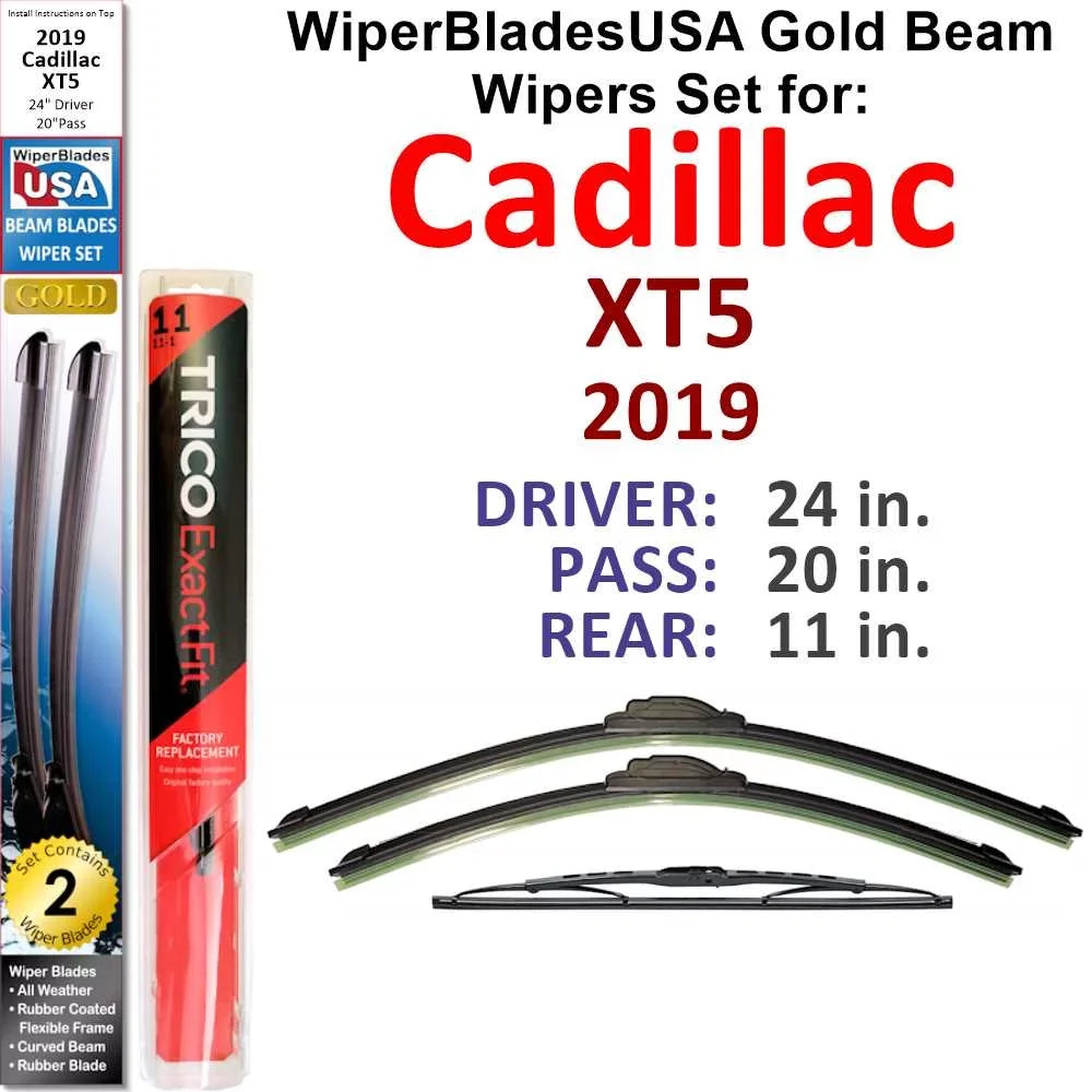 Wiper Blades Wipers 2019 WBUSA (Set XT5 3) Base Wiper of Beam w/Rear Cadillac