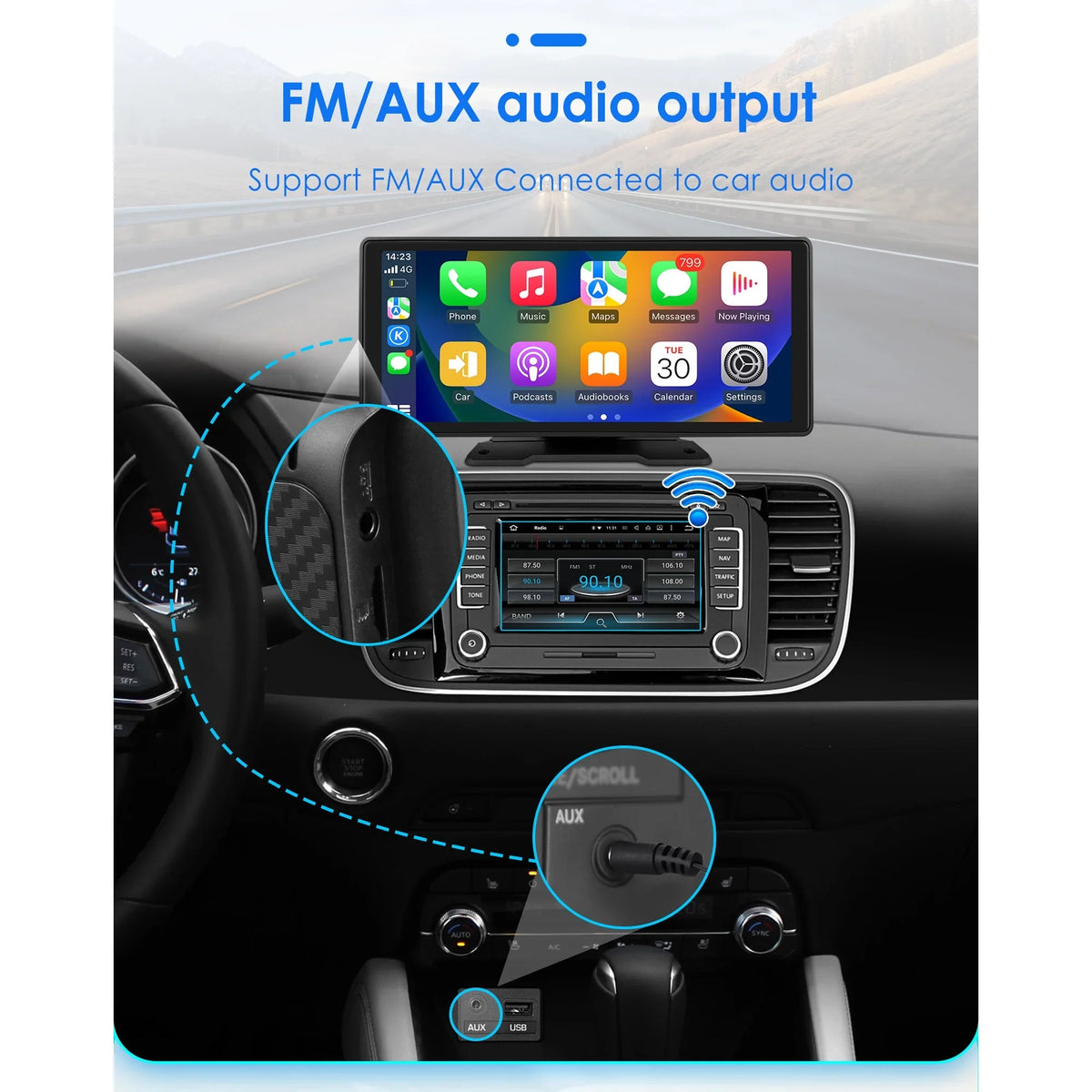 Android 360° Adjustable Head Carplay Mirror Auto Stereo 10.26" Touchscreen Car Navigation FM Radio Unit GPS Player Link Bluetooth